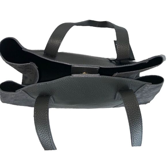 NWT Valentina Fiore Italian Gray Suede Leather Tote Bag Workcore Chic Minimalist - Picture 6 of 13